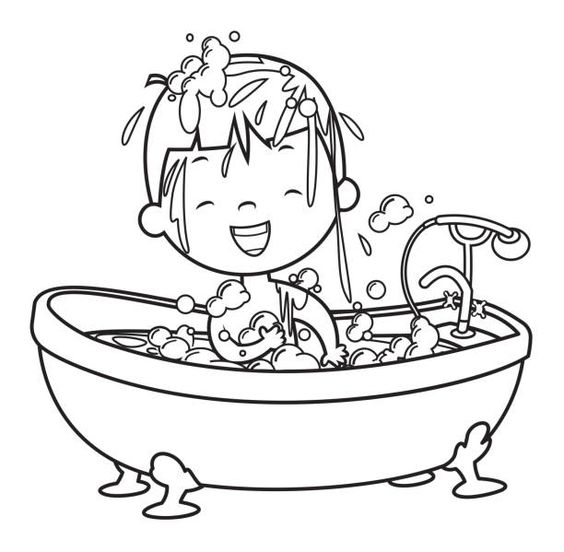 tranh tô màu bé trai đang tắm