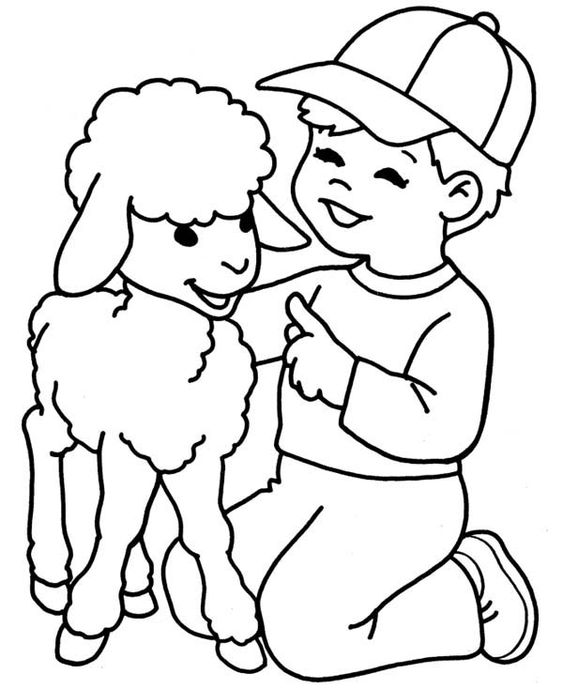 tranh tô màu con cừu và bé