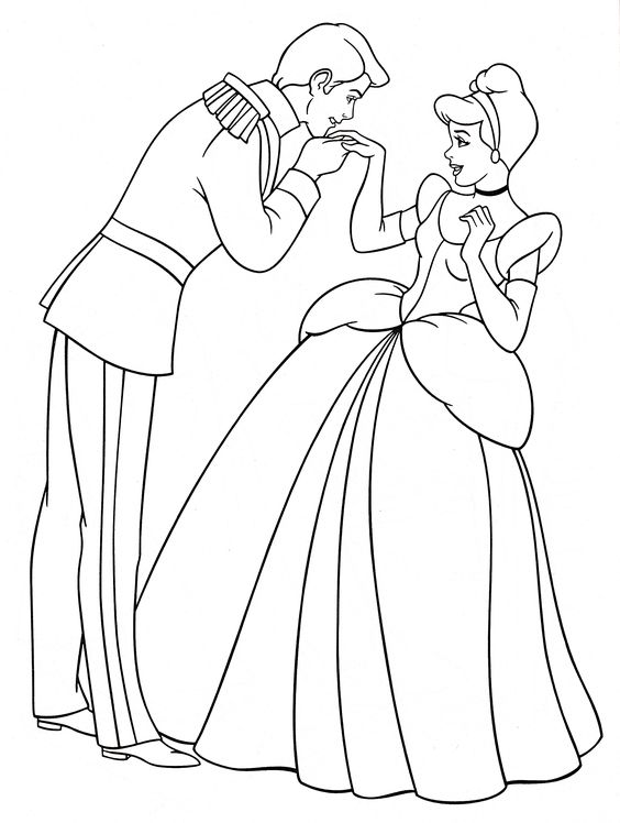 tranh tô màu Cinderella bên hoàng tử