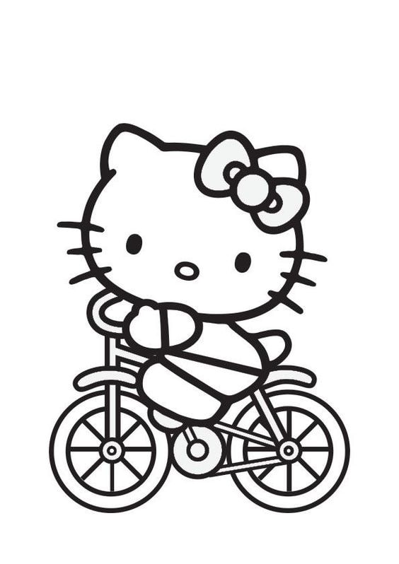 tranh tô màu hello kitty cút xe pháo đạp