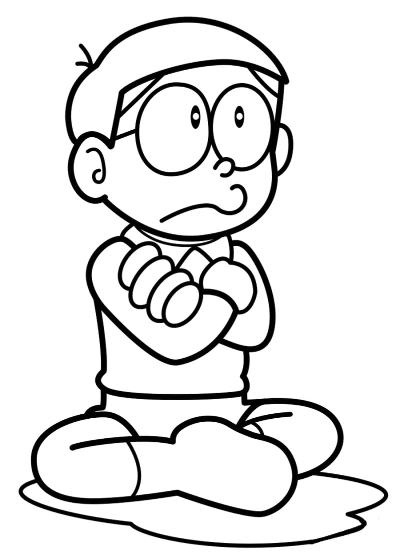 tranh tô màu nobita giận dỗi