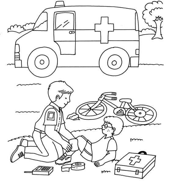 bé tập tô tranh tô màu xe cứu thương