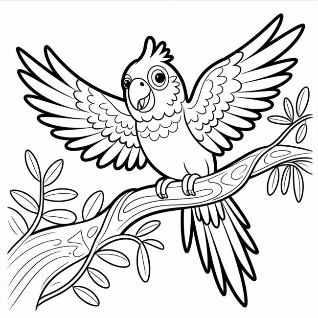 Hình con vẹt tô màu đang tung cánh
