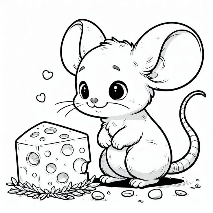 Hình tô màu con chuột và miếng pho mát