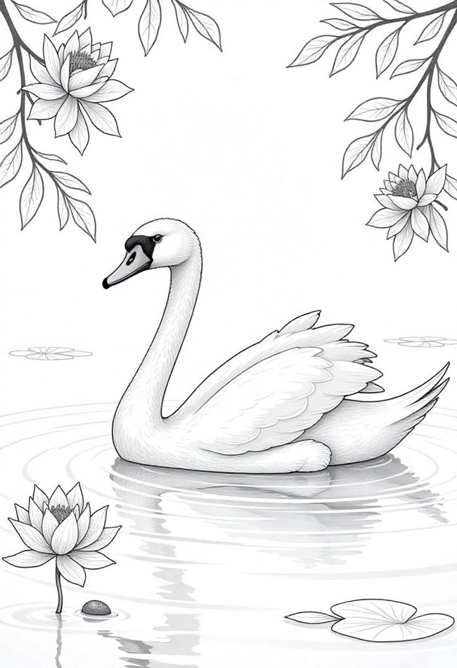 Tranh con thiên nga đẹp để tô màu