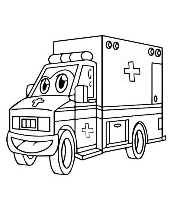 tranh tô màu các loại xe cứu thương cho bé