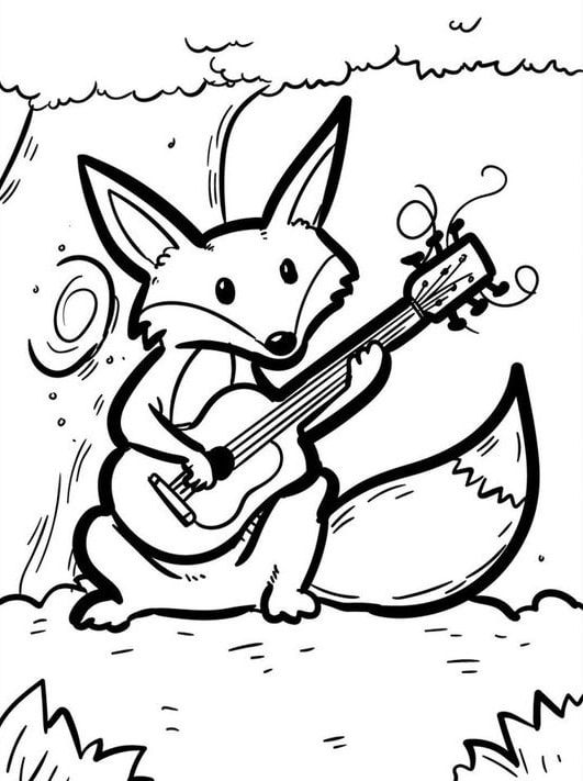 tranh tô màu con cáo chơi đàn guitar