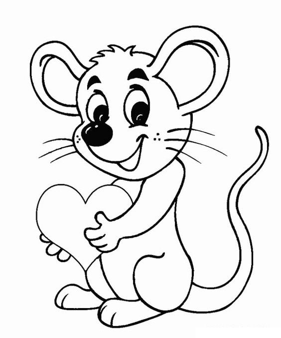 tranh tô màu con chuột ôm trái tim