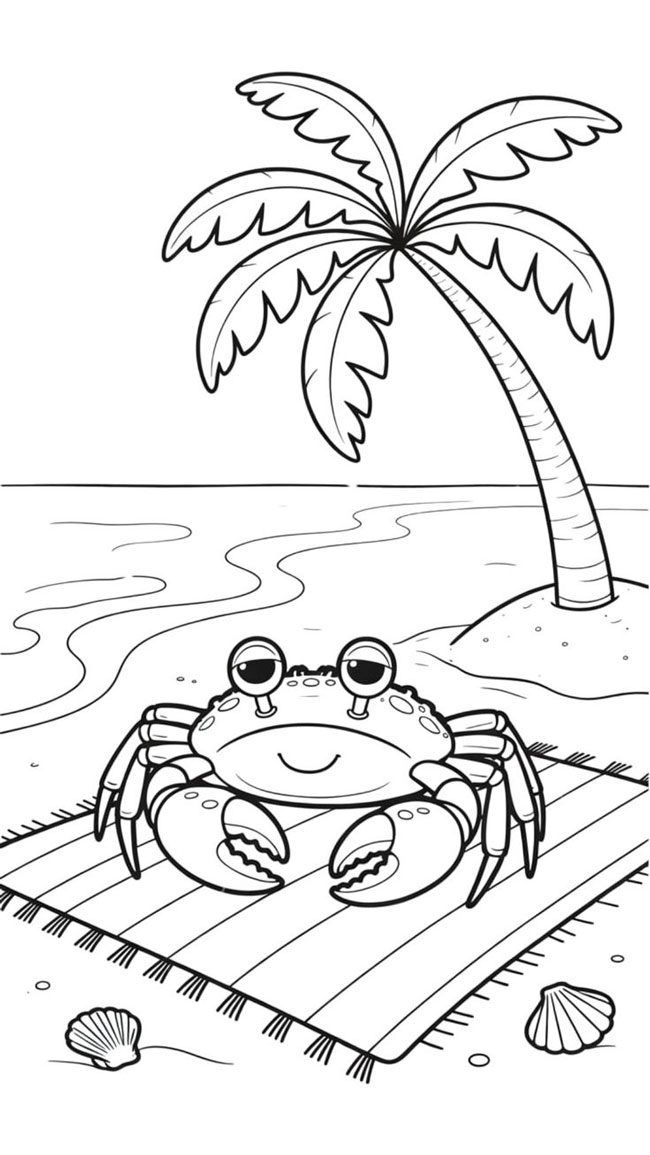 Tranh tô màu con cua trên bờ biển