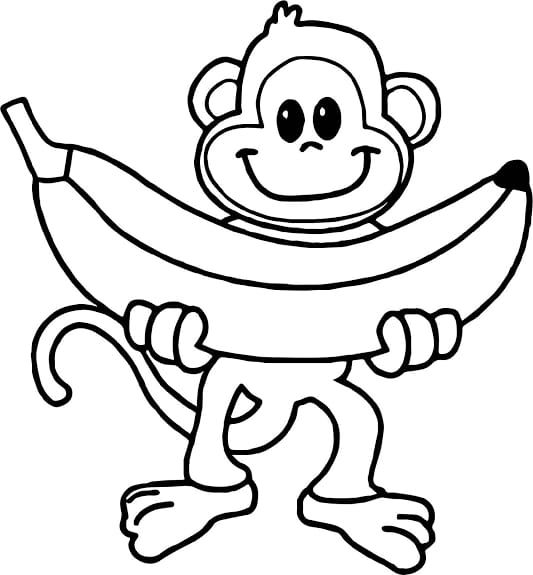 tranh tô màu con khỉ ăn chuối