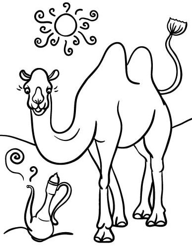 tranh tô màu con lạc đà giữa sa mạc