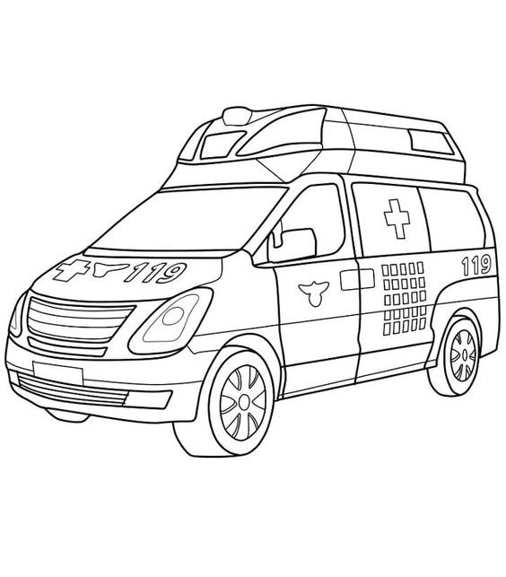tranh tô màu xe cứu thương