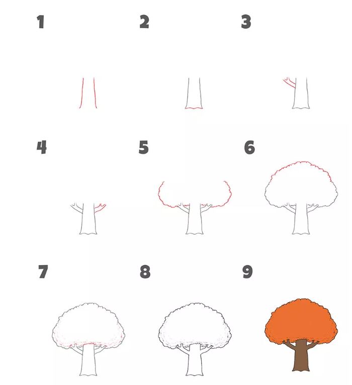 cách vẽ cây mùa thu