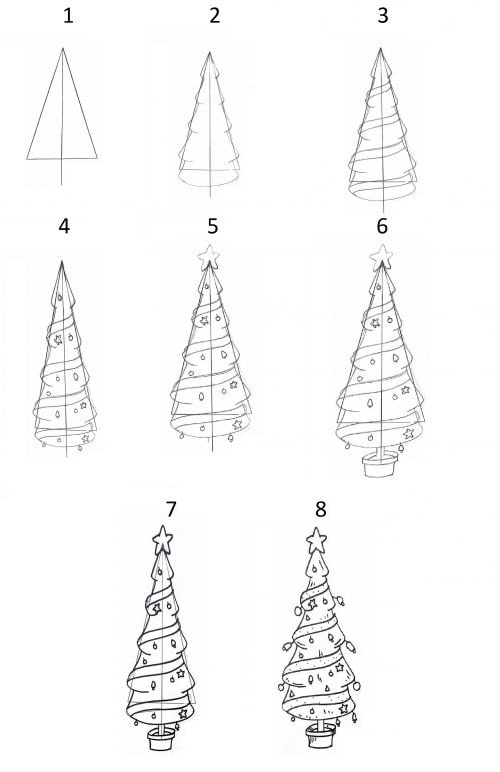 cách vẽ cây thông noel đơn giản