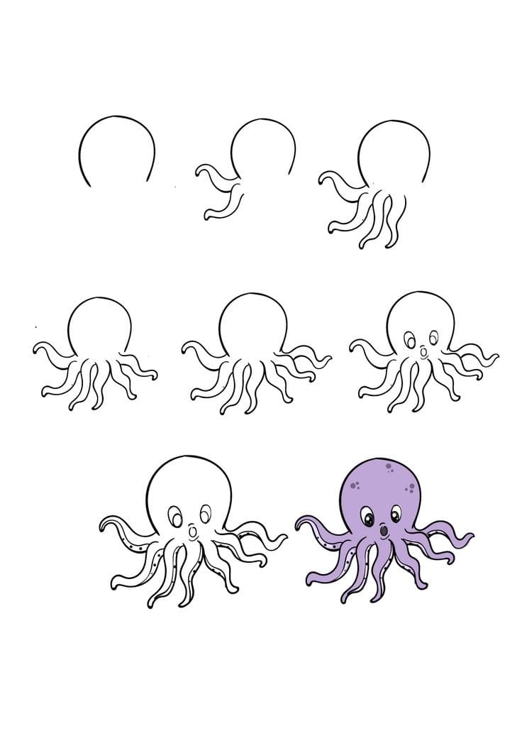 cách vẽ con bạch tuộc dễ nhất