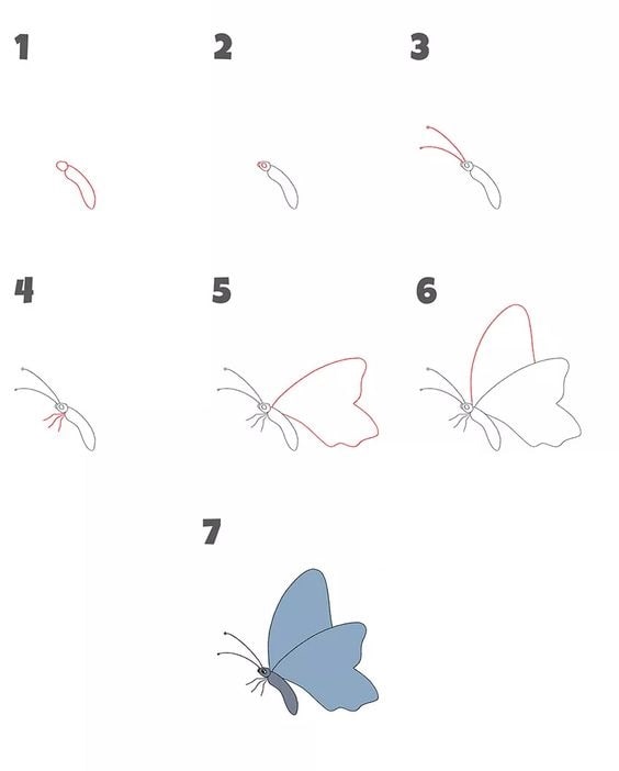 cách vẽ con bướm đang bay