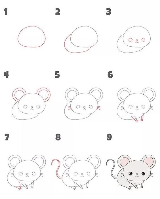cách vẽ con chuột dễ thương