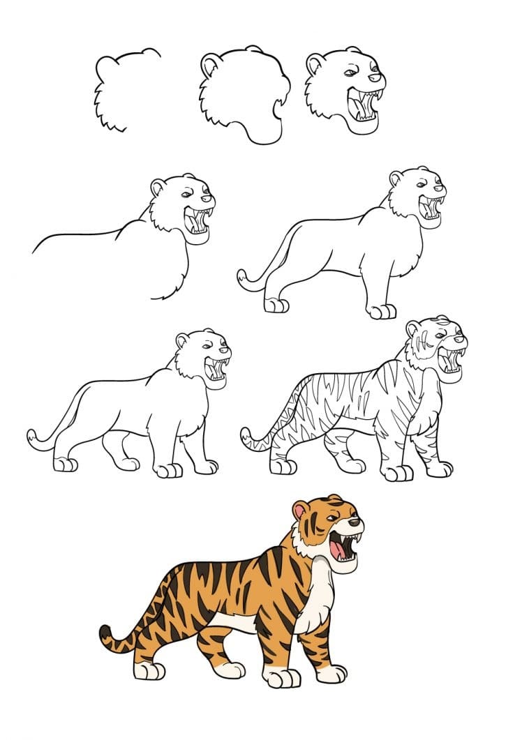cách vẽ con hổ đơn giản, dễ thương cho người mới bắt đầu