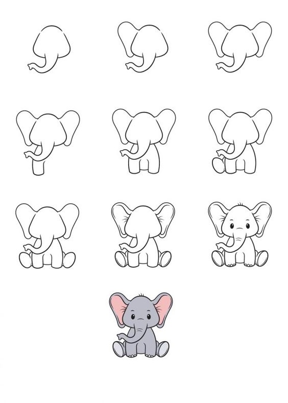 cách vẽ con voi dễ thương