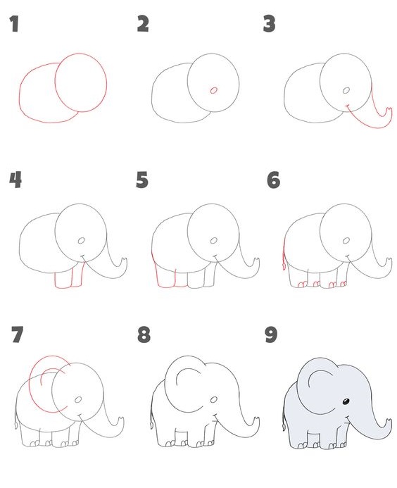 cách vẽ con voi nhanh