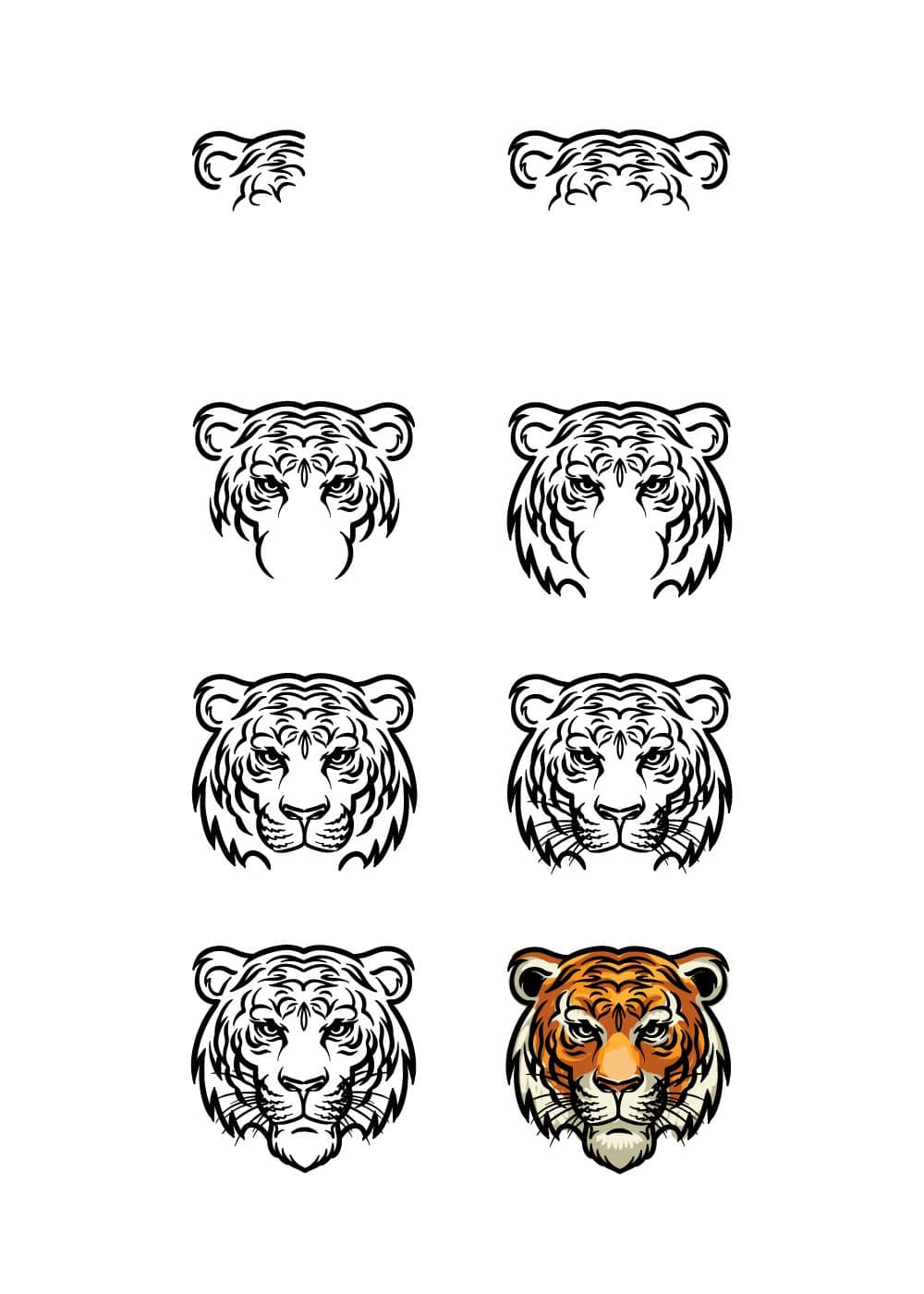 cách vẽ mặt con hổ đơn giản