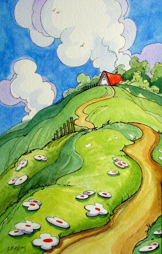 cách vẽ tranh phong cảnh cánh đồng quê