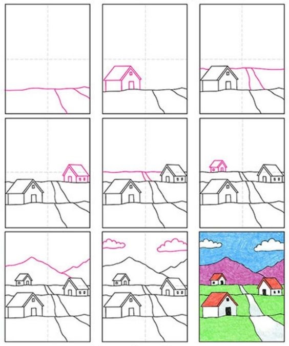 cách vẽ tranh phong cảnh làng quê