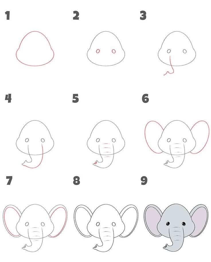 chi tiết cách vẽ con voi