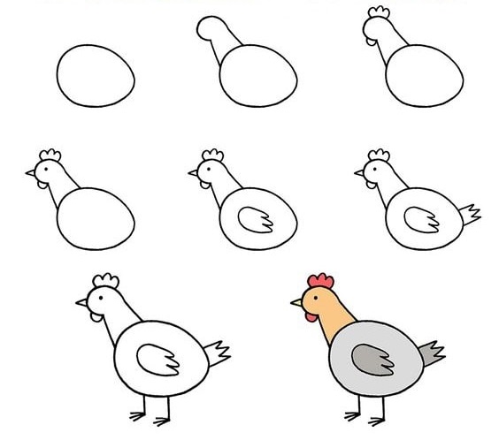 hướng dẫn các bước vẽ con gà