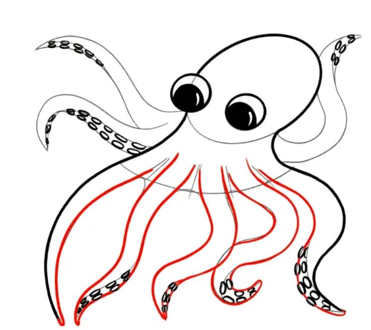 hướng dẫn cách vẽ con bạch tuộc bước 6