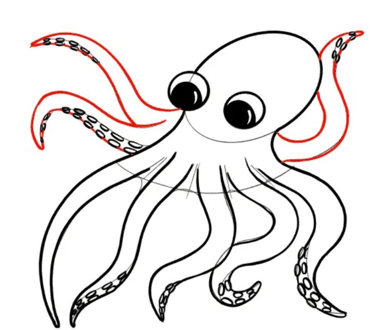 hướng dẫn cách vẽ con bạch tuộc bước 7