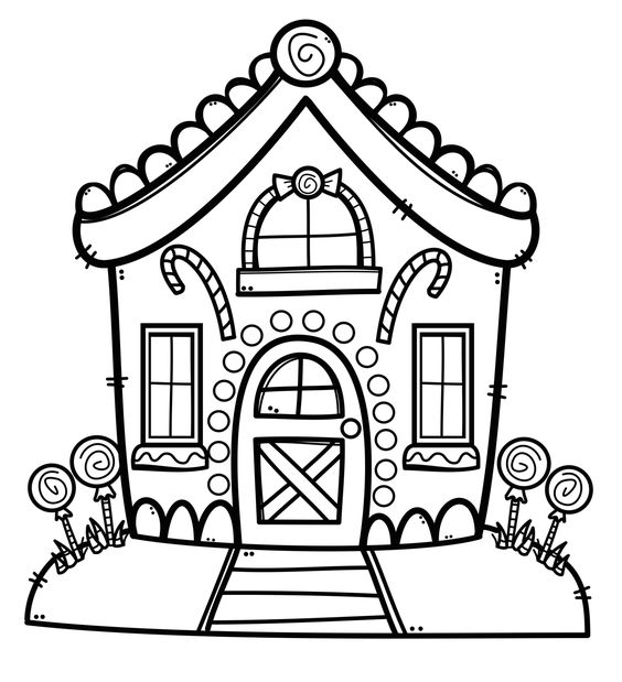 tranh tô màu hình ngôi nhà bánh kẹo